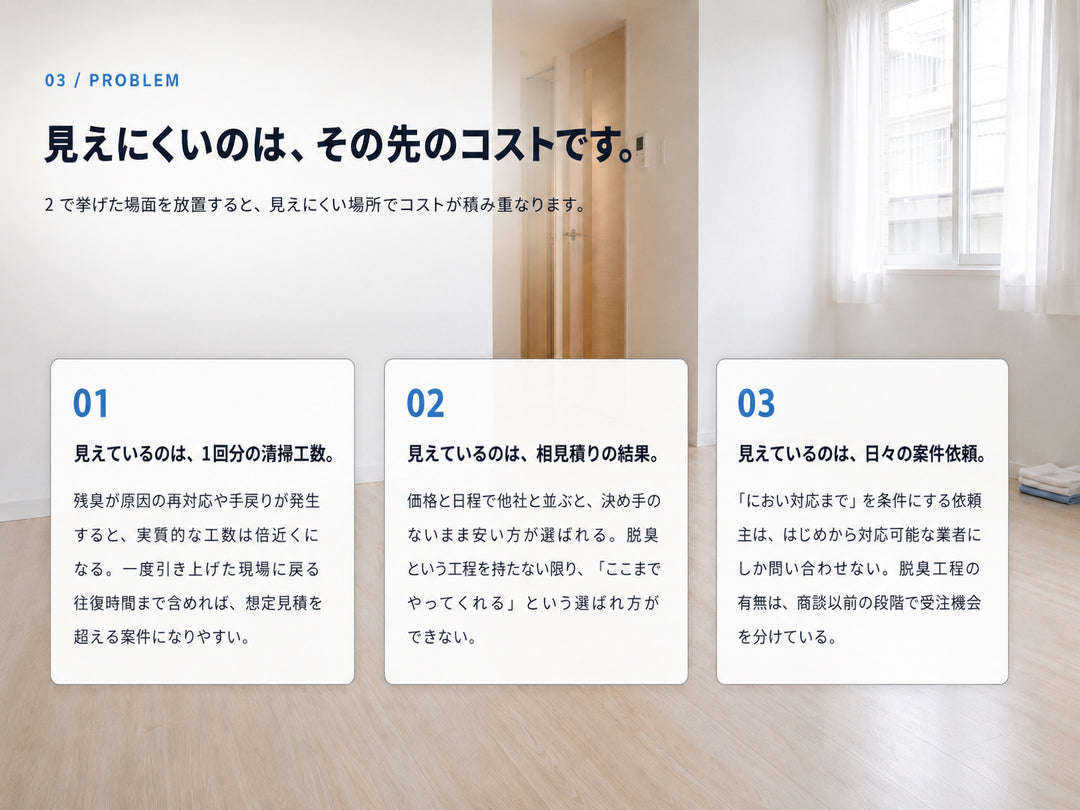 オゾンで解決！見えにくいのは、その先のコストです。